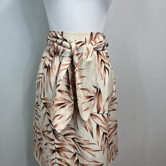 Ann Taylor Loft Skirt size Small Pet Linen Leaf Knee A Line Ties Summer Modest - Picture 2 of 11